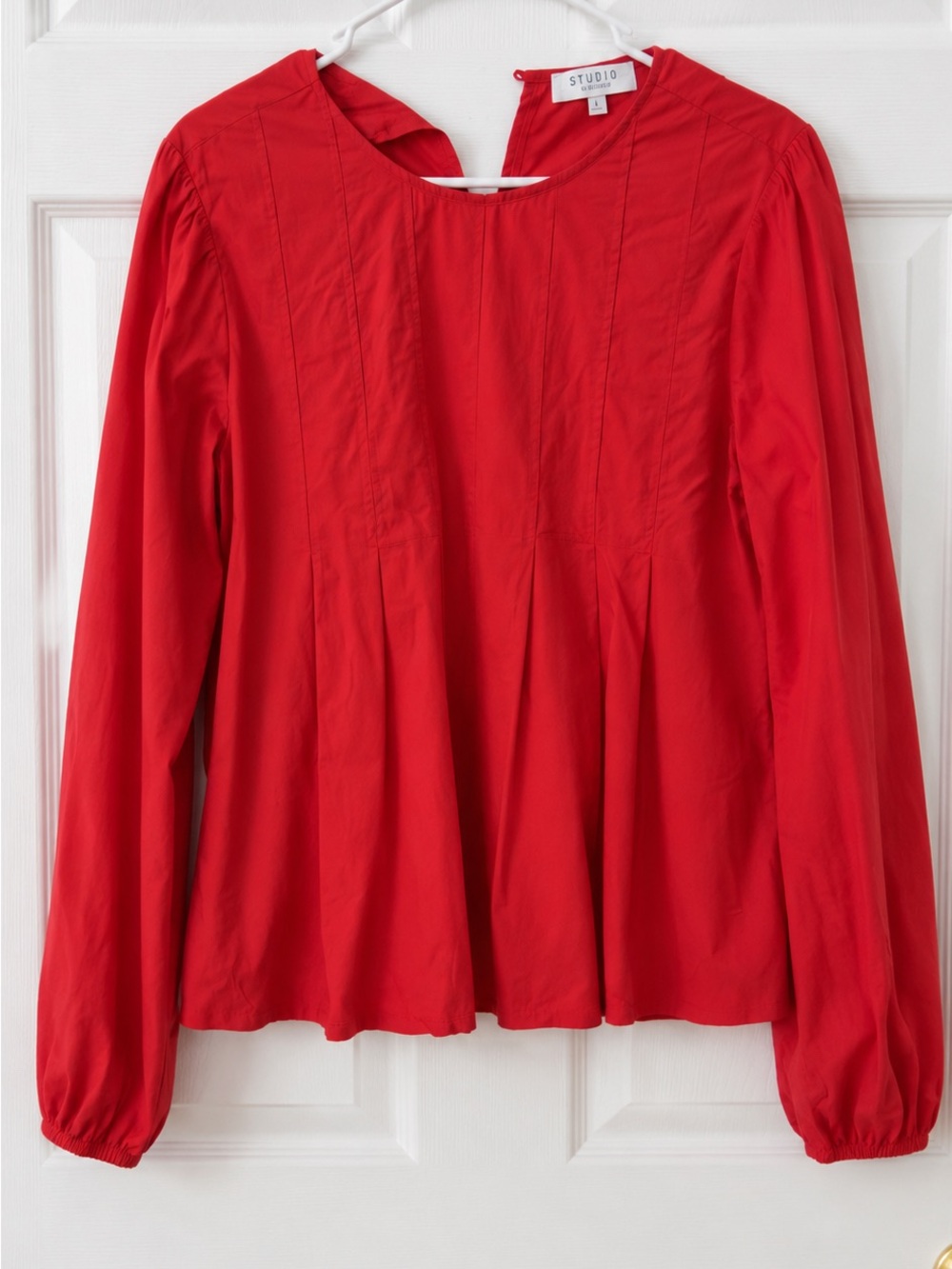Studio Red Long-Sleeve Pleated Front Blouse